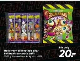 Bilka Halloween slikkepinde eller Lolliboni sour brain balls, DKK 20 tilbud