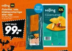 Bilka Fiskefilet, laks, blæksprutteringe eller rejer, DKK 99 tilbud