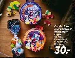 Bilka Candy clown eller halloween chokolade kugler, DKK 30 tilbud