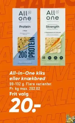 Bilka All-in-One kiks eller knækbrød, DKK 20 tilbud