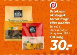 Bilka Urtekram økologisk tørret frugt eller nødder, DKK 30 tilbud