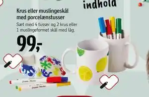 Krus eller muslingeskål med porcelænstusser, DKK 99