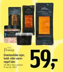 Føtex Grønlandske rejer, kold- eller varmrøget laks, DKK 59 tilbud