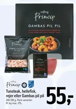 Føtex Tunsteak, hellefisk, rejer eller Gambas pil pil, DKK 55 tilbud