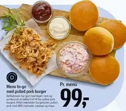 Føtex Menu to-go med pulled pork burger, DKK 99 tilbud