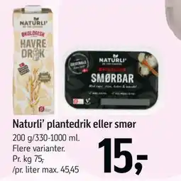 Føtex Naturli’ plantedrik eller smør, DKK 15 tilbud