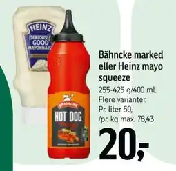 Føtex Bähncke marked eller Heinz mayo squeeze, DKK 20 tilbud