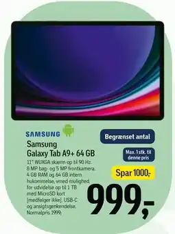 Føtex Samsung Galaxy Tab A9+ 64 GB, DKK 999 tilbud