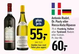 Føtex Antonin Rodet, Dr. Pauly eller Rocca Alata Ripasso, DKK 60, App-pris tilbud