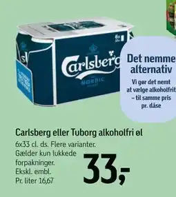 Føtex Carlsberg eller Tuborg alkoholfri øl, DKK 33 tilbud