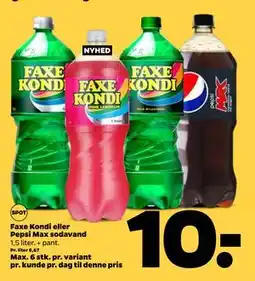 Netto Faxe Kondi eller Pepsi Max sodavand, DKK 10 tilbud
