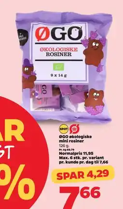 Netto ØGO økologiske mini rosiner, DKK 7.66 tilbud