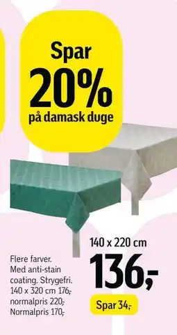 Føtex Spar 20% på damask duge tilbud