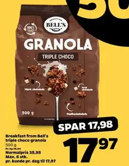 Netto Breakfast from Bell's triple choco granola, DKK 17.97 tilbud