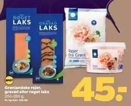 Netto Grønlandske rejer, gravad eller røget laks, DKK 45 tilbud