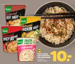 Netto Knorr snack pot carbonara eller kopnudler, DKK 10 tilbud