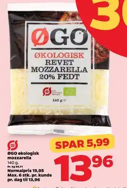 Netto ØGO økologisk mozzarella, DKK 13.96 tilbud