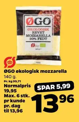 Netto ØGO økologisk mozzarella, DKK 13.96 tilbud
