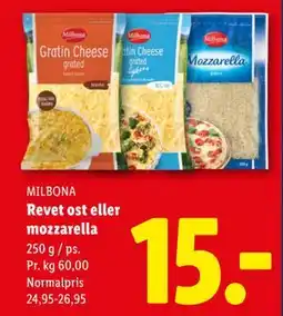 Lidl Revet ost eller mozzarella, DKK 15 tilbud