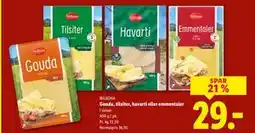 Lidl Gouda, tilsiter, havarti eller emmentaler, DKK 29 tilbud
