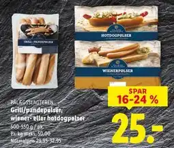 Lidl Grill/pandepølser, wiener- eller hotdogpølser, DKK 25 tilbud