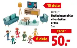 Lidl Lupilu dukkehusmøbler eller dukker af træ sæt. tilbud