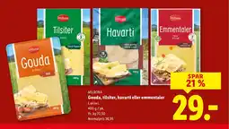 Lidl Milbona gouda, tilsiter, havarti eller emmentaler tilbud