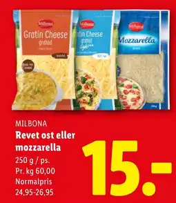 Lidl Milbona revet ost eller mozzarella tilbud