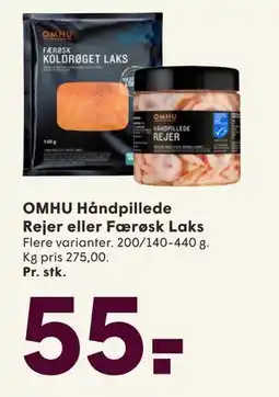 SPAR OMHU Håndpillede Rejer eller Færøsk Laks, DKK 55 tilbud