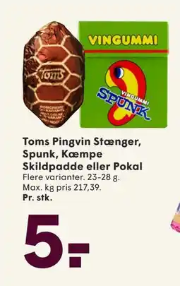SPAR Toms Pingvin Stænger, Spunk, Kæmpe Skildpadde eller Pokal, DKK 5 tilbud