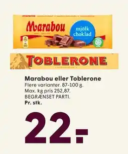 SPAR Marabou eller Toblerone, DKK 22 tilbud