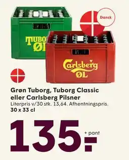 SPAR Grøn Tuborg, Tuborg Classic eller Carlsberg Pilsner, DKK 135 tilbud
