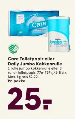 SPAR Care Toiletpapir eller Daily Jumbo Køkkenrulle, DKK 25 tilbud