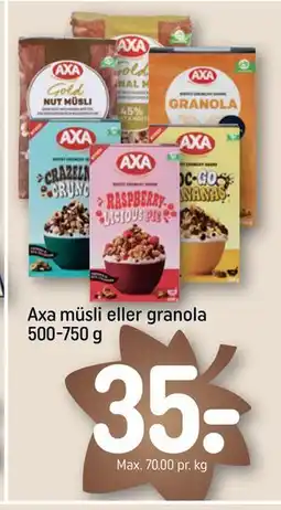 REMA 1000 Axa müsli eller granola 500-750 g, DKK 35 tilbud