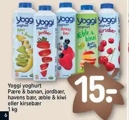 REMA 1000 Yoggi yoghurt Pære & banan, jordbær, havens bær, æble & kiwi eller kirsebær 1 kg, DKK 15 tilbud