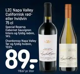 REMA 1000 LZC Napa Valley Californisk rød- eller hvidvin 75 cl, DKK 89 tilbud
