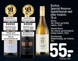 REMA 1000 Gustus Special Reserve Sydafrikansk rød- eller hvidvin 75 cl, DKK 55 tilbud