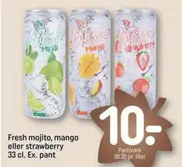 REMA 1000 Fresh mojito, mango eller strawberry 33 cl. Ex. pant, DKK 10 tilbud