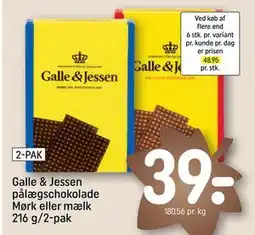 REMA 1000 Galle & Jessen pålægschokolade Mørk eller mælk 216 g/2-pak, DKK 39 tilbud
