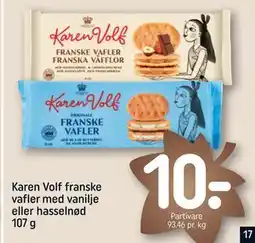 REMA 1000 Karen Volf franske vafler med vanilje eller hasselnød 107 g, DKK 10 tilbud
