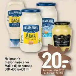 REMA 1000 Hellmann's mayonnaise eller Maille dijon sennep 380-400 g/430 ml, DKK 20 tilbud
