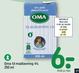 REMA 1000 Oma til madlavning 4% 250 ml, DKK 6 tilbud