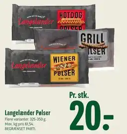 Min Købmand Langelænder Pølser, DKK 20 tilbud