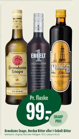 Min Købmand Brøndums Snaps, Nordsø Bitter eller 1-Enkelt Bitter, DKK 99 tilbud