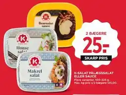 MENY K-SALAT PÅLÆGSSALAT ELLER SAUCE, DKK 25 tilbud