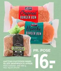 MENY HATTING FASTFOOD BRØD ELLER SANDWICH KLAPPER, DKK 16 tilbud