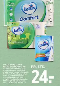 MENY LOTUS TOILETPAPIR ELLER KØKKENRULLER, DKK 24 tilbud