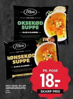MENY MOU OKSE- ELLER HØNSEKØDSUPPE, DKK 18 tilbud