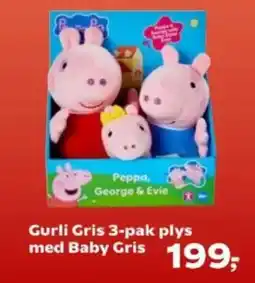 Kvickly Gurli Gris 3-pak plys med Baby Gris tilbud