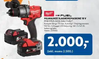 Davidsen MILWAUKEE Slagboremaskine 18 v tilbud